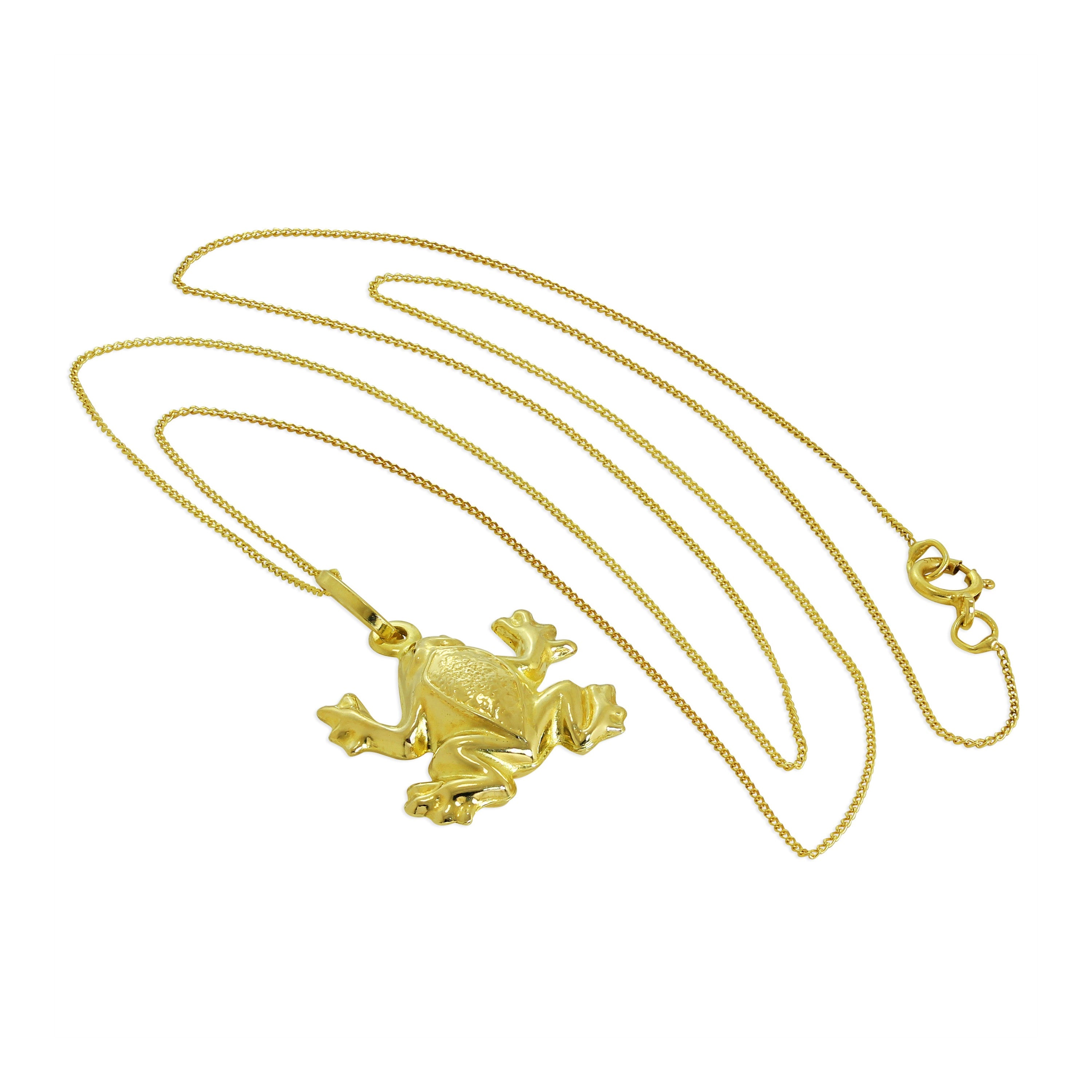 9ct Hollow Gold Frog Necklace - 18 Inch Chain