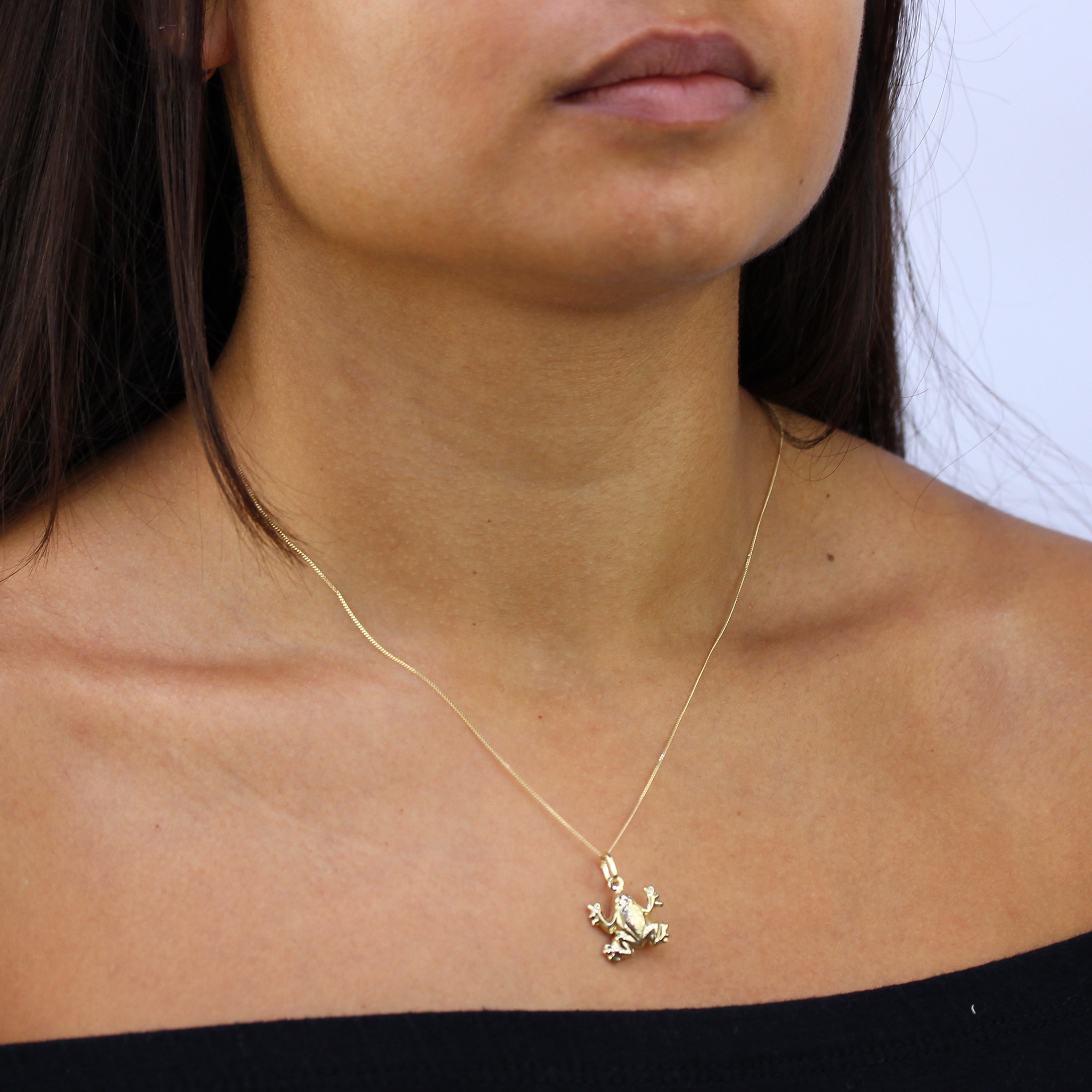 9ct Hollow Gold Frog Necklace - 18 Inch Chain