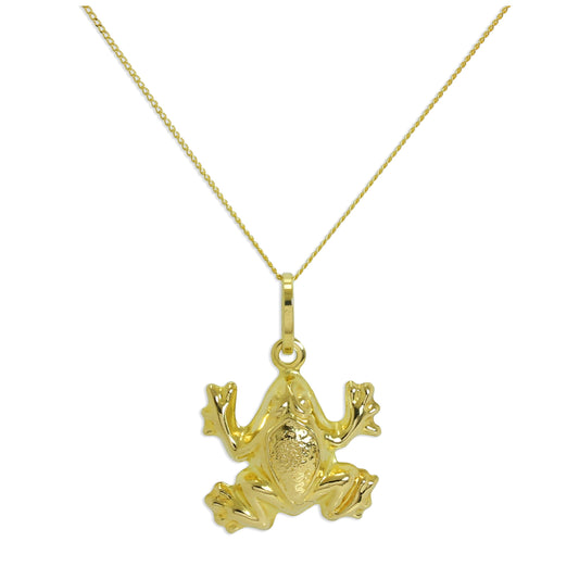 9ct Hollow Gold Frog Necklace - 18 Inch Chain
