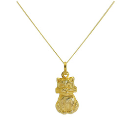 9ct Gold Hollow Cat Necklace - 18 Inch Chain