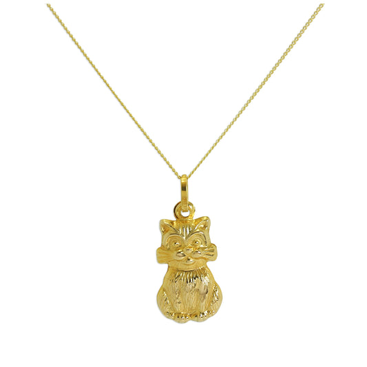 9ct Gold Hollow Cat Necklace - 18 Inch Chain
