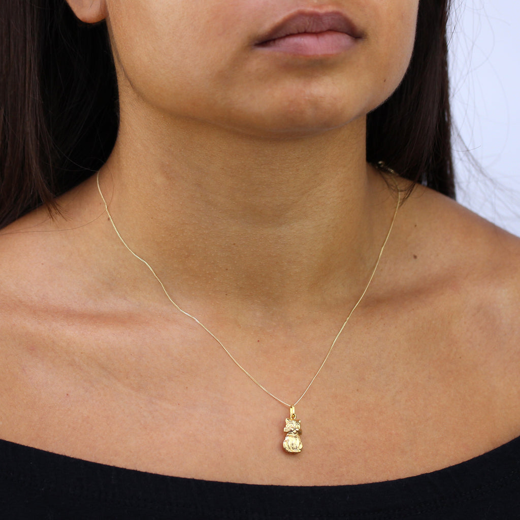 9ct Gold Hollow Cat Necklace - 18 Inch Chain