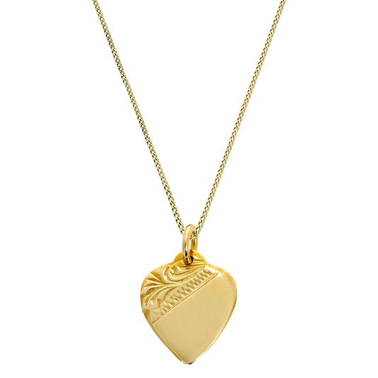 9 Karat Gold Graviert Herz Anhänger Halskette 40,5 - 51cm