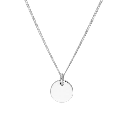 Sterling Silver Thick Engravable Round Pendant Necklace 16 - 24 Inches
