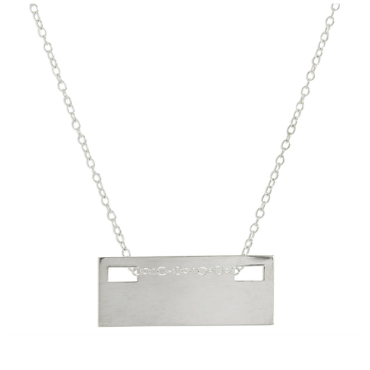 Sterling Silver Engravable Flat Rectangle Pendant Necklace 14 - 22 Inches