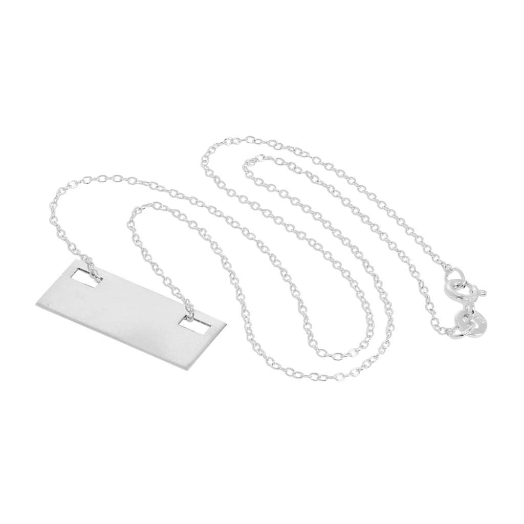Sterling Silver Engravable Flat Rectangle Pendant Necklace 14 - 22 Inches