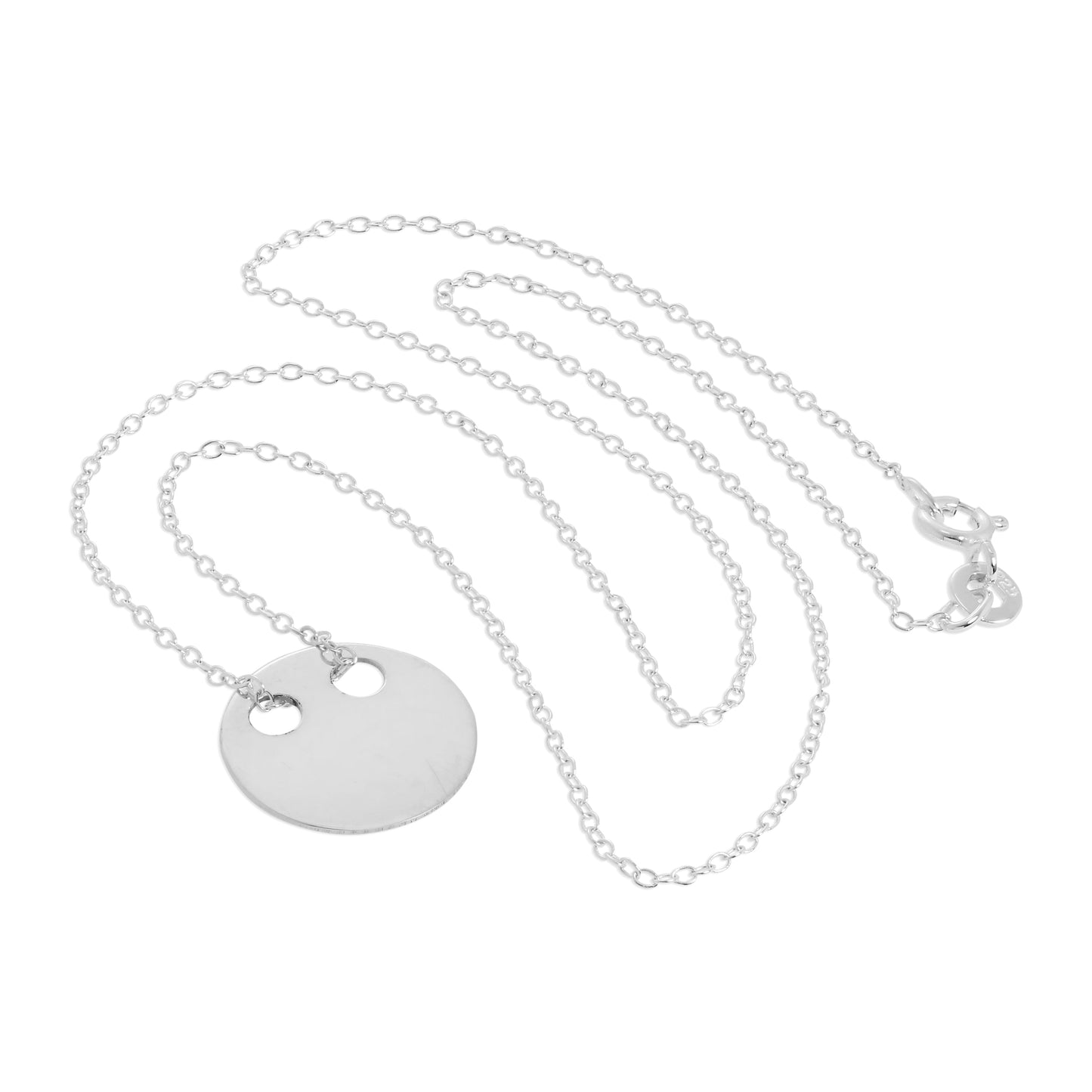 Sterling Silver Engravable Flat Circle Pendant Necklace 14 - 22 Inches