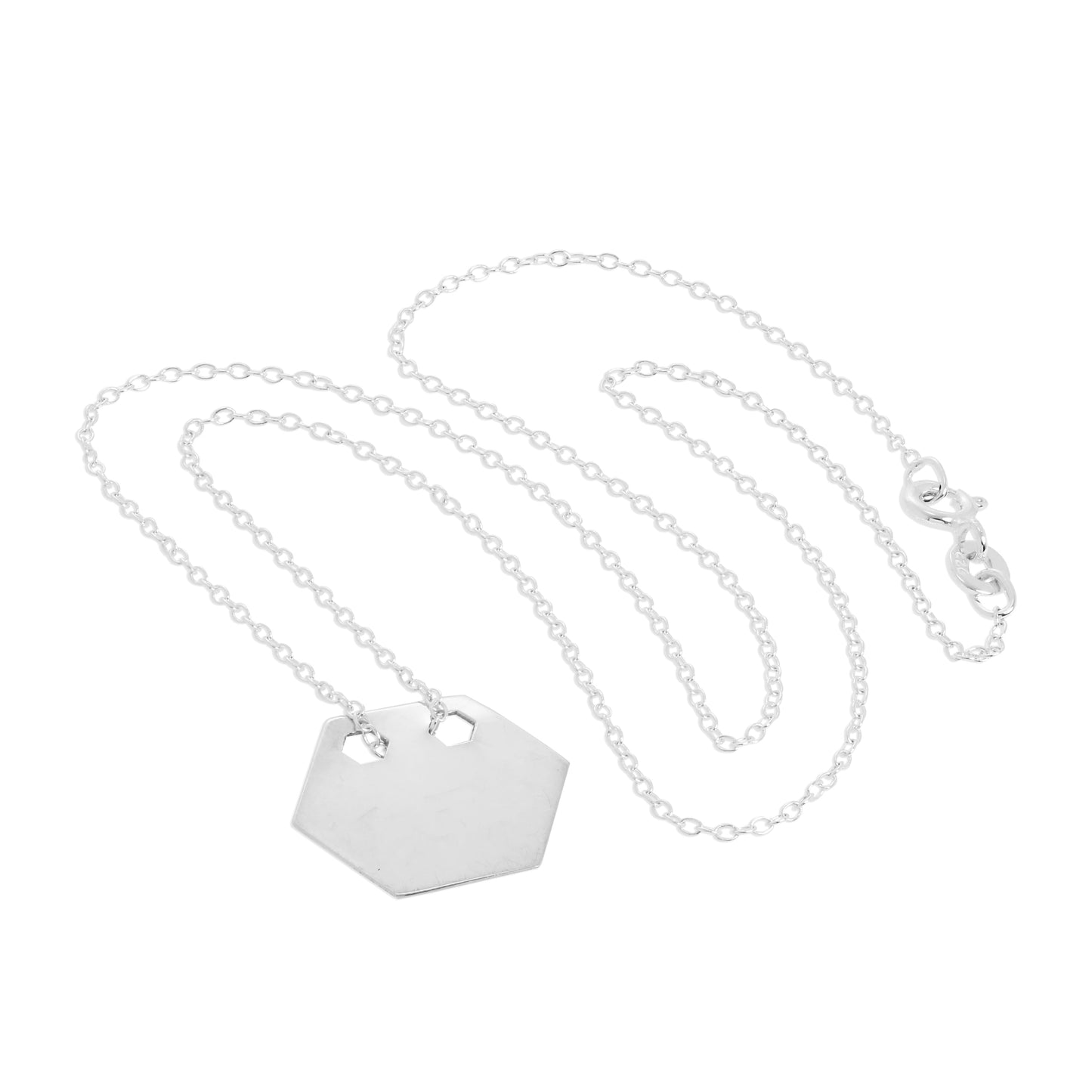 Sterling Silver Engravable Flat Hexagon Pendant Necklace 14 - 22 Inches
