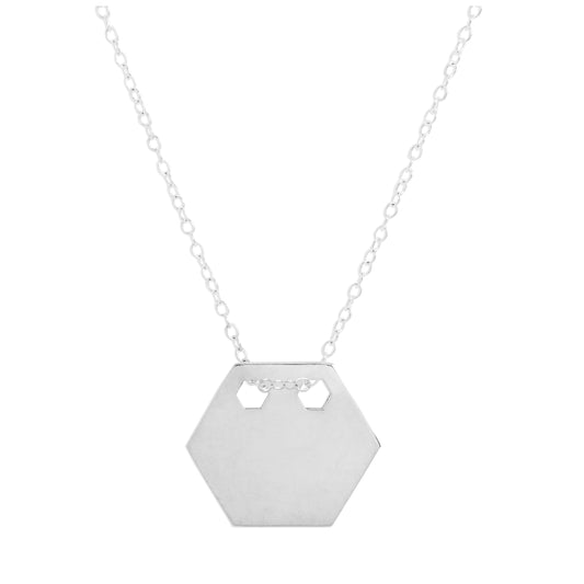 Sterling Silver Engravable Flat Hexagon Pendant Necklace 14 - 22 Inches