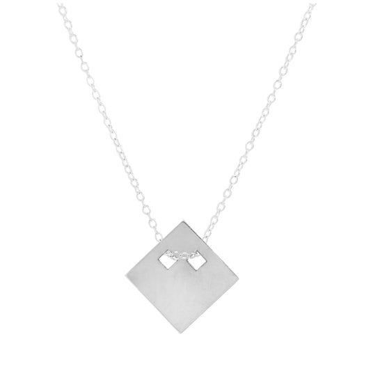 Sterlingsilber Gravierbar Flach Diamant Form Anhänger Halskette 35,5 - 56cm