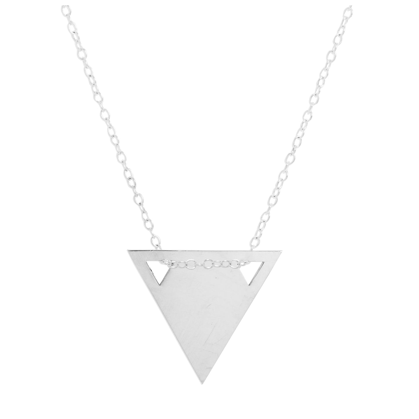 Sterling Silver Engravable Flat Triangle Pendant Necklace 14 - 22 Inches