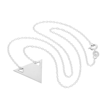 Sterling Silver Engravable Flat Triangle Pendant Necklace 14 - 22 Inches