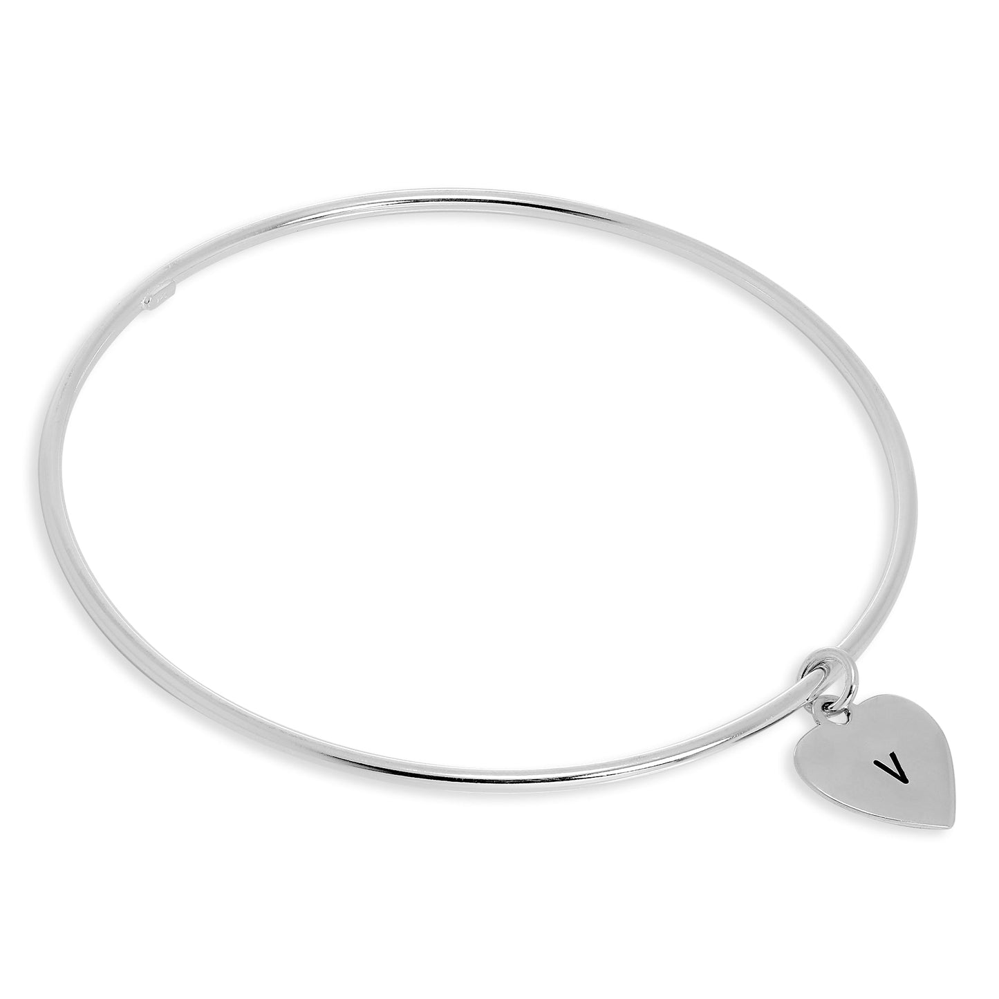 Sterling Silver Polished Bangle with Heart Charm