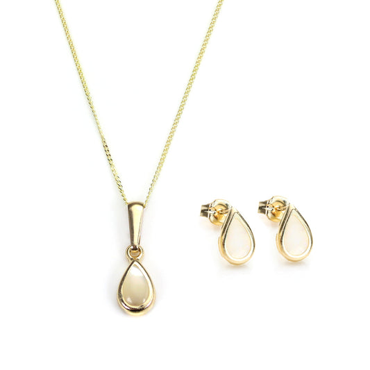 9ct Gold & October Birthstone Pendant & Stud Earrings Set