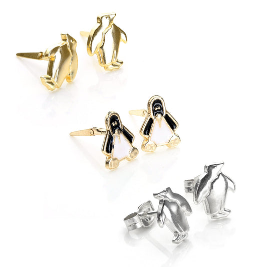 Sterling Silver & 9ct Gold Penguin Stud Earrings Set