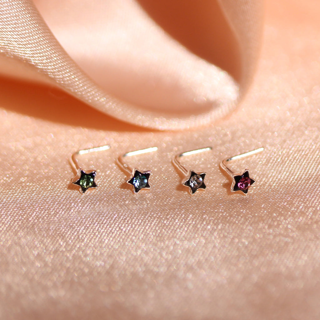Sterling Silver 3mm Crystal Flower L Shaped Nose Studs