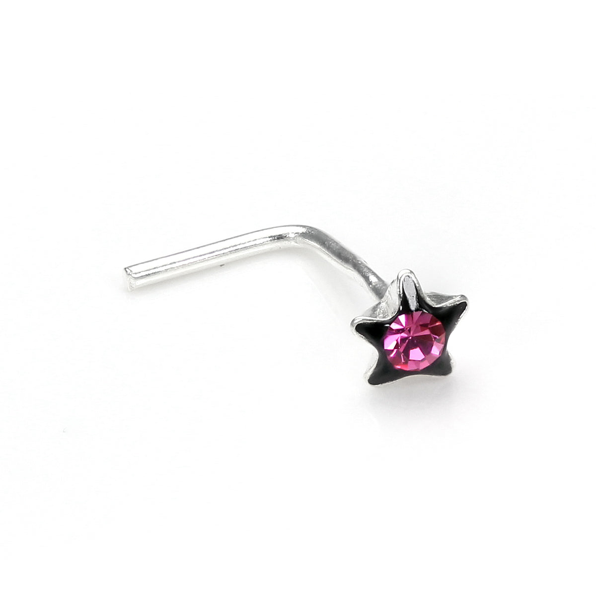 Sterling Silver 3mm Crystal Flower L Shaped Nose Studs