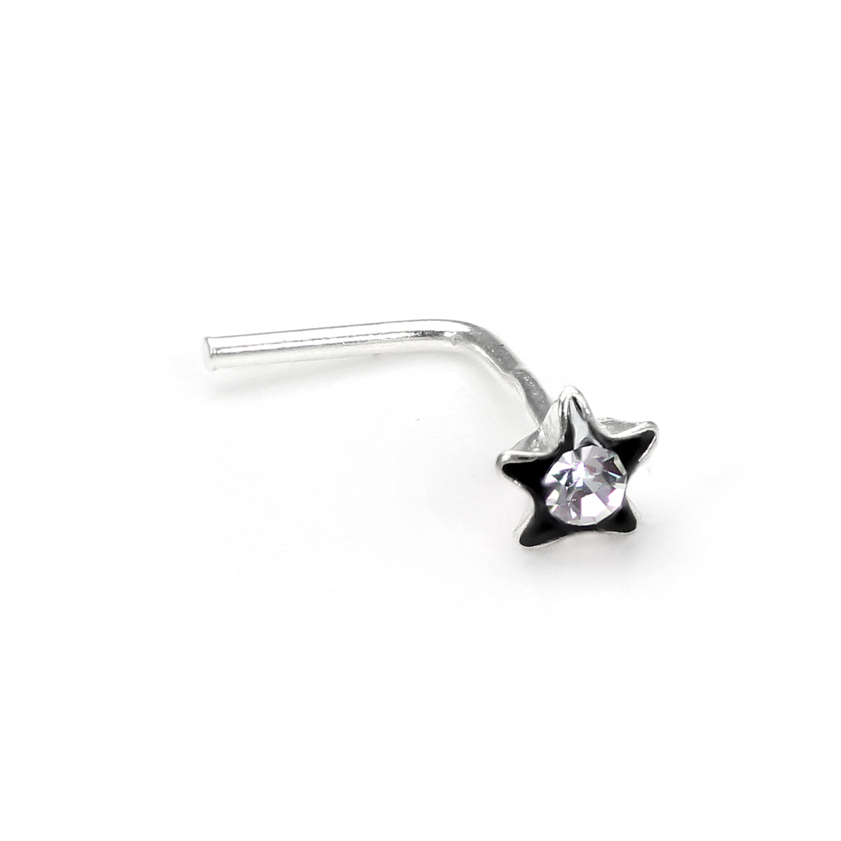 Sterling Silver 3mm Crystal Flower L Shaped Nose Studs