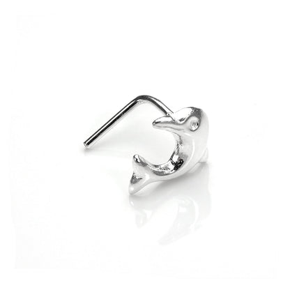 Sterling Silver Dolphin L-Shaped Nose Stud