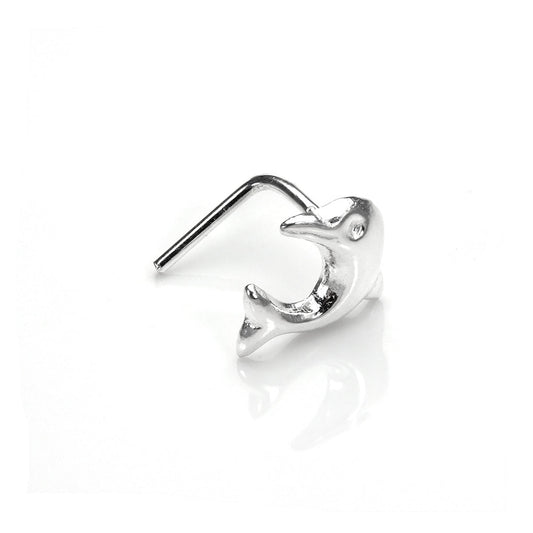 Sterling Silver Dolphin L-Shaped Nose Stud