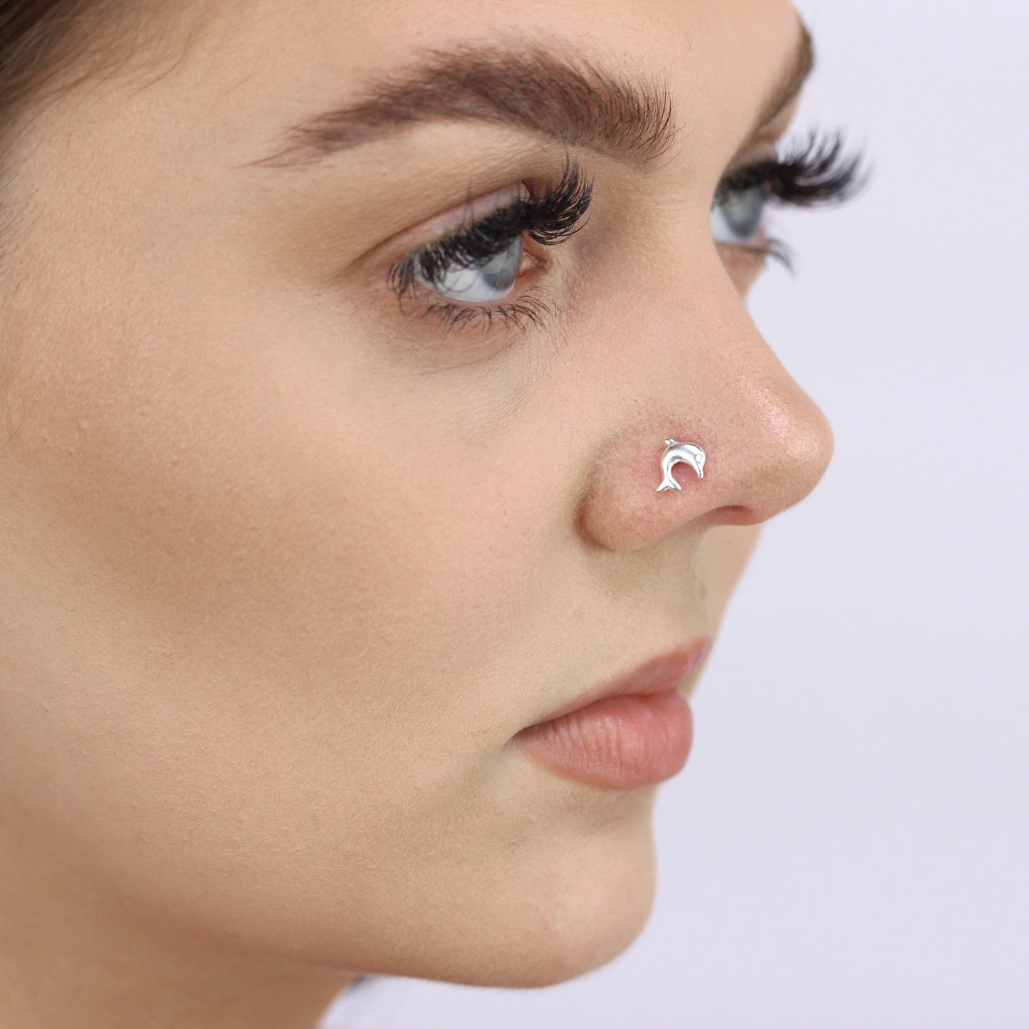 Sterling Silver Dolphin L-Shaped Nose Stud