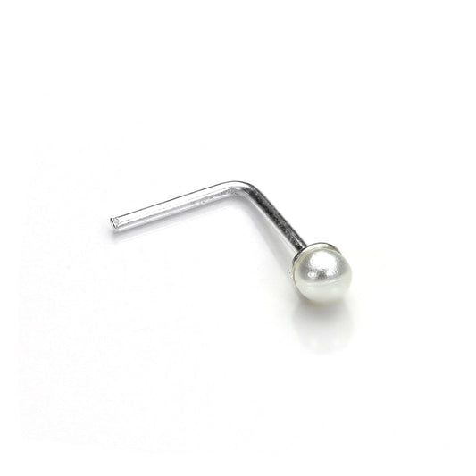 Sterling Silver 3mm Pearl L-Shaped Nose Stud