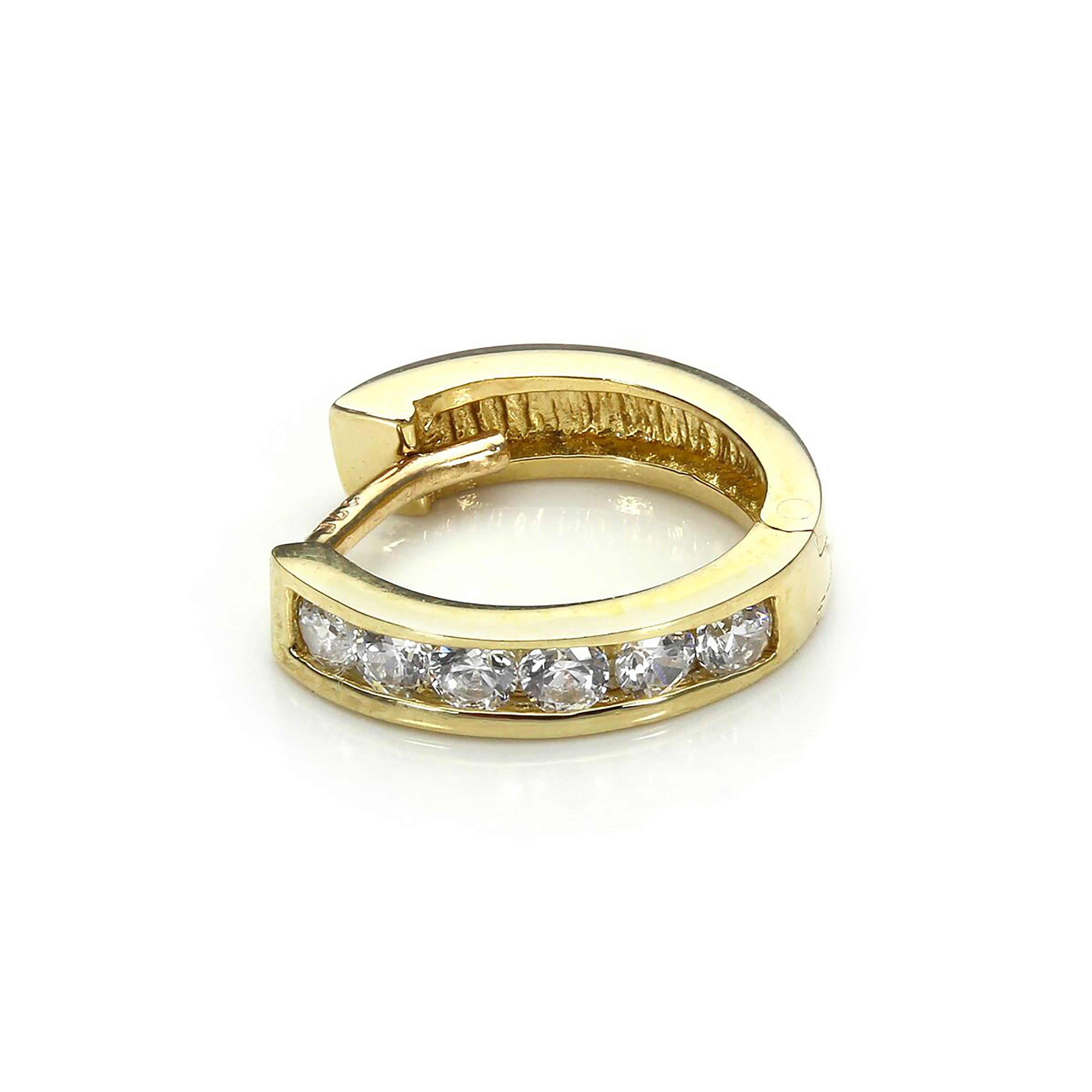 9ct Yellow Gold Clear CZ Mens Huggie Single Earring