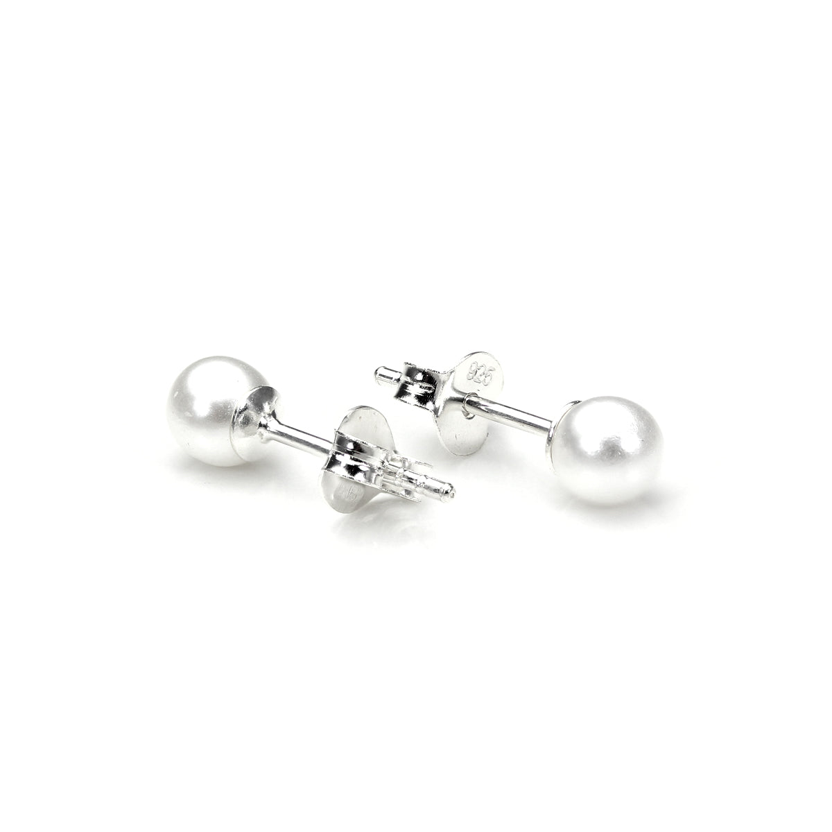 Sterling Silver Pearl Round Stud Earrings
