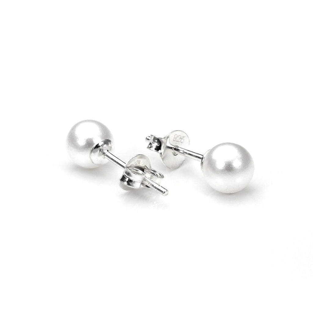 Sterling Silver Pearl Round Stud Earrings