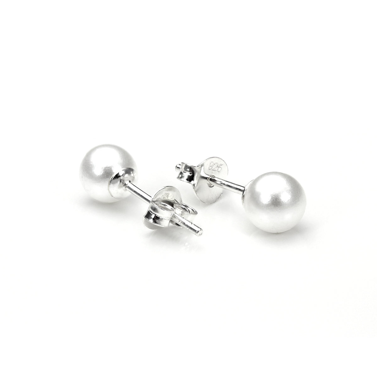 Sterling Silver Pearl Round Stud Earrings