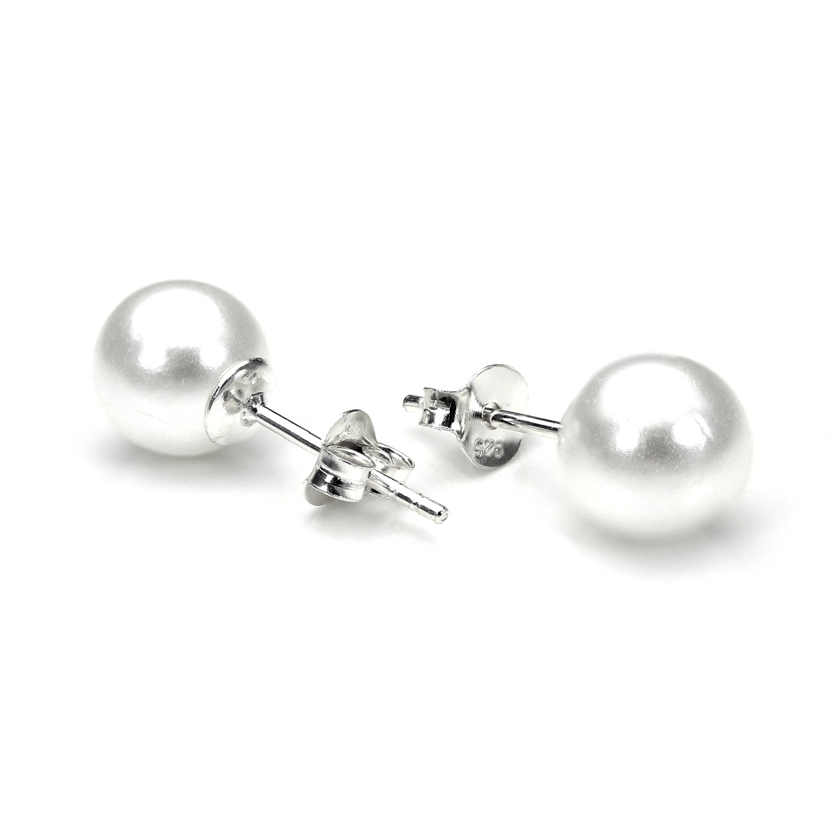 Sterling Silver Pearl Round Stud Earrings