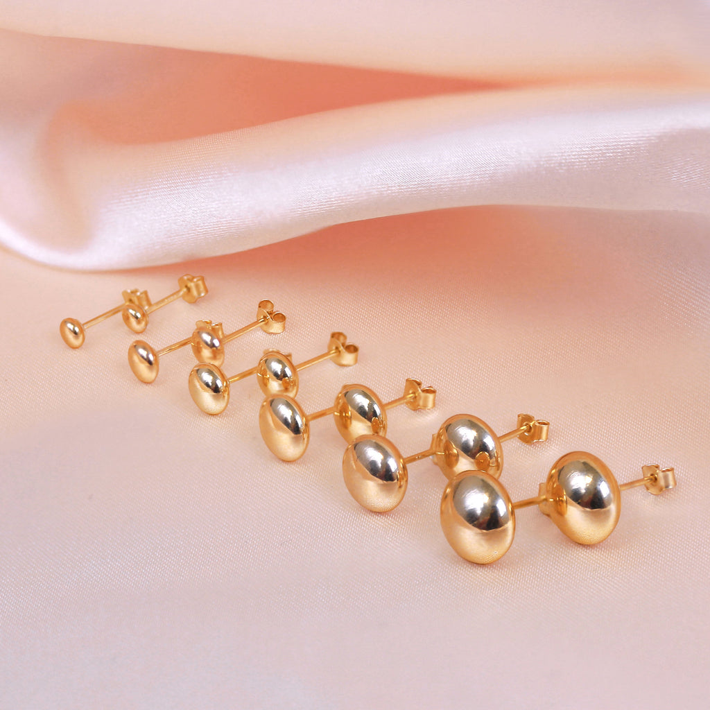 9ct Yellow Gold Plain Round Button Stud Earrings