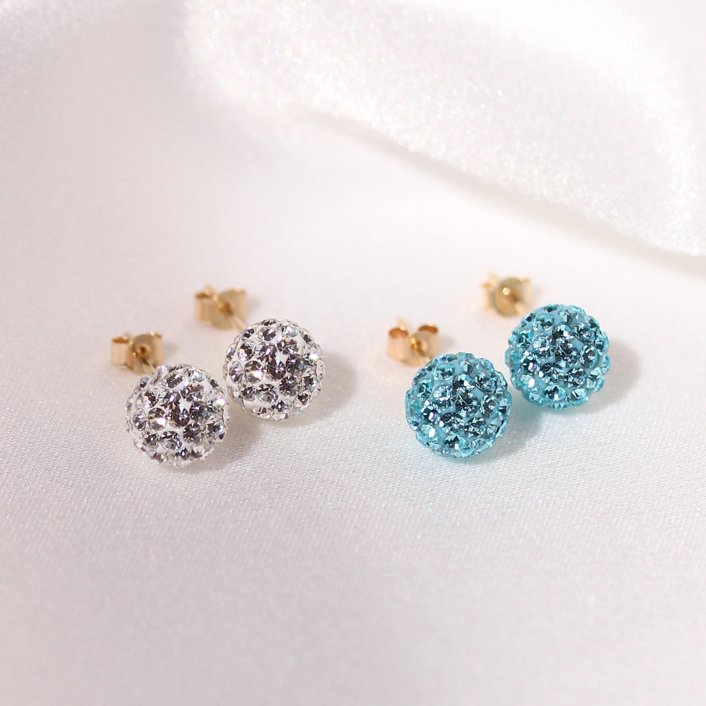 9ct Yellow Gold Pave Crystal 7mm Stud Earrings