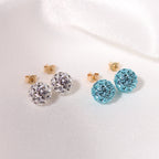 9ct Yellow Gold Pave Crystal 7mm Stud Earrings