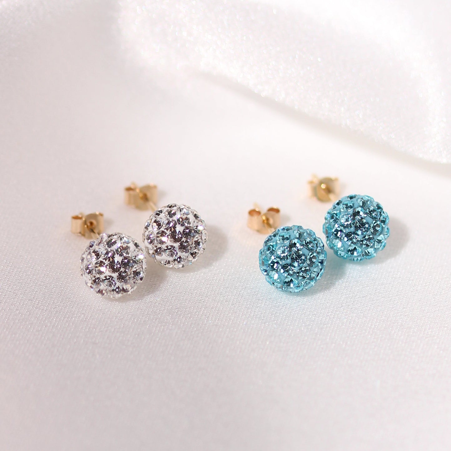 9ct Yellow Gold Pave Crystal 7mm Stud Earrings