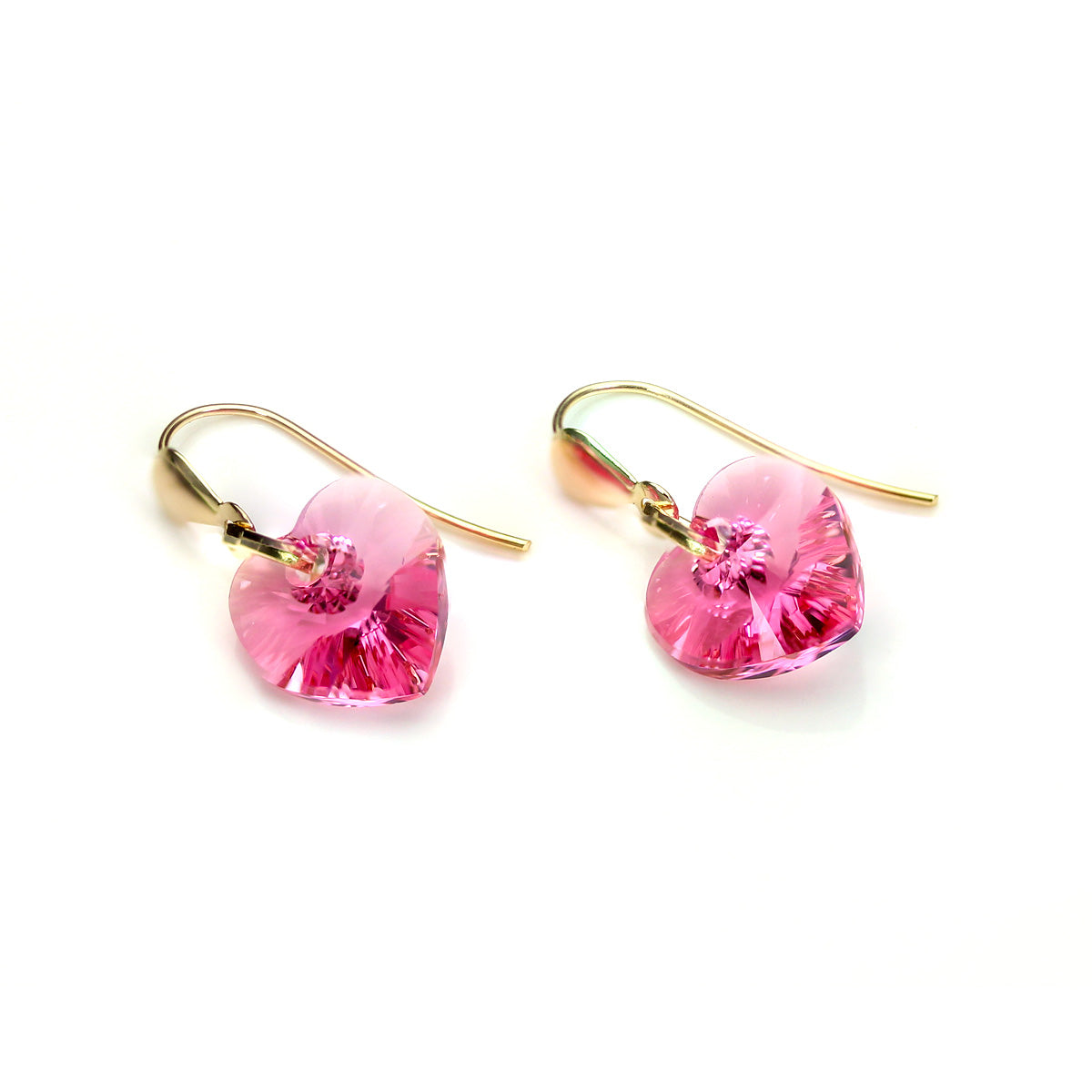 9ct Yellow Gold Rose Crystal Heart Drop Earrings