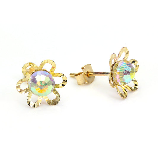 Pair 3mm AB Aurora Borealis Round CZ Ear Studs – Surgical Steel – Men Women Unisex