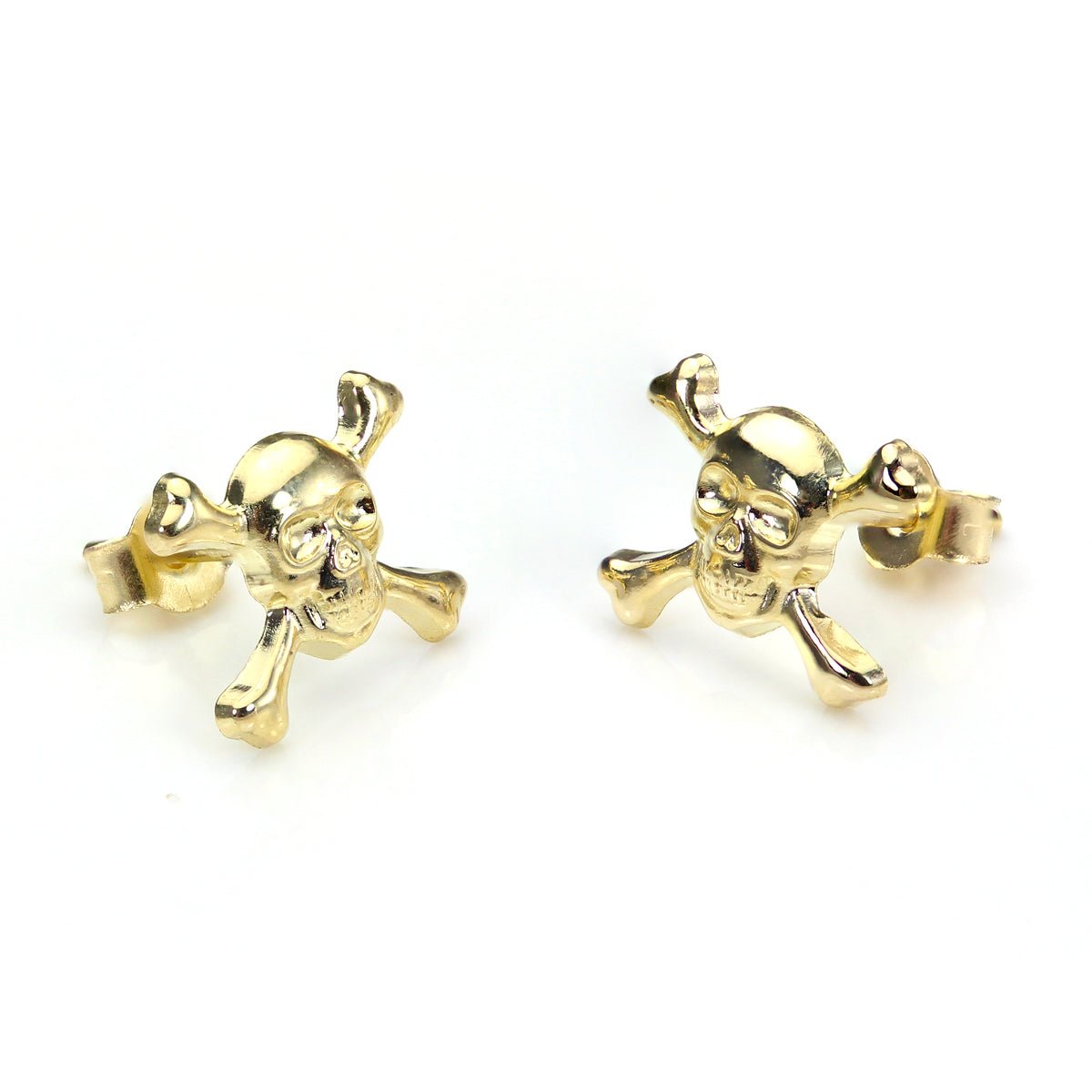 9ct Yellow Gold Skull & Crossbones Stud Earrings - jewellerybox