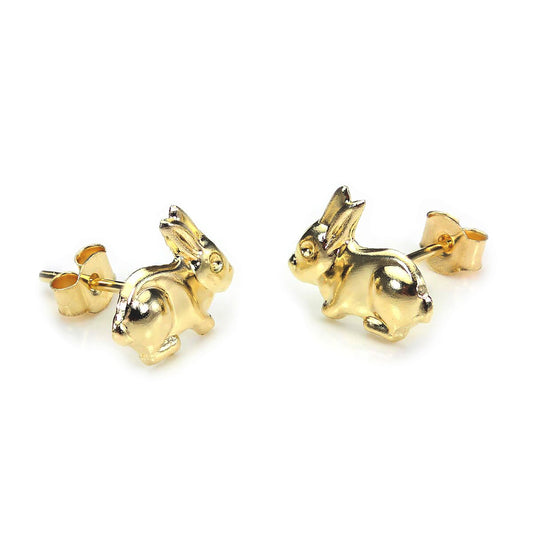 9ct Yellow Gold Bunny Rabbit Stud Earrings