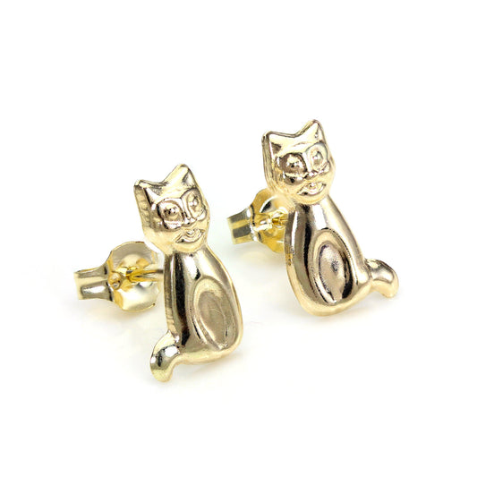 9ct Yellow Gold Sitting Cat Stud Earrings