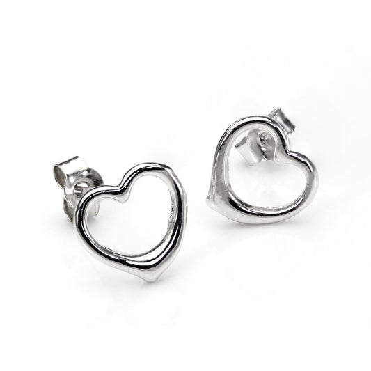 9ct White Gold Open Heart Stud Earrings