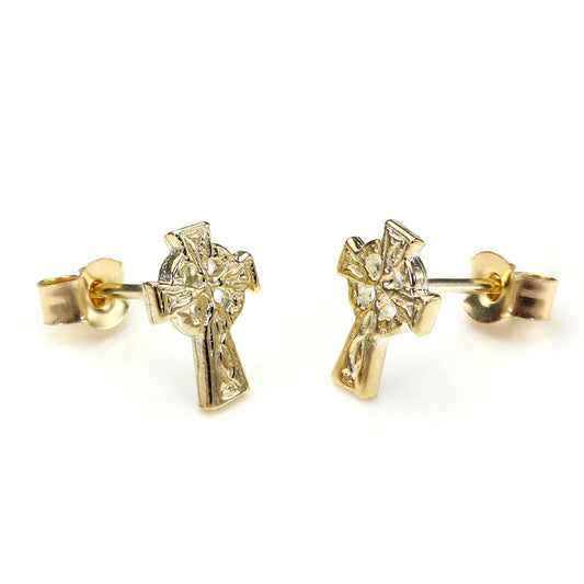 9ct Yellow Gold Celtic Cross Stud Earrings