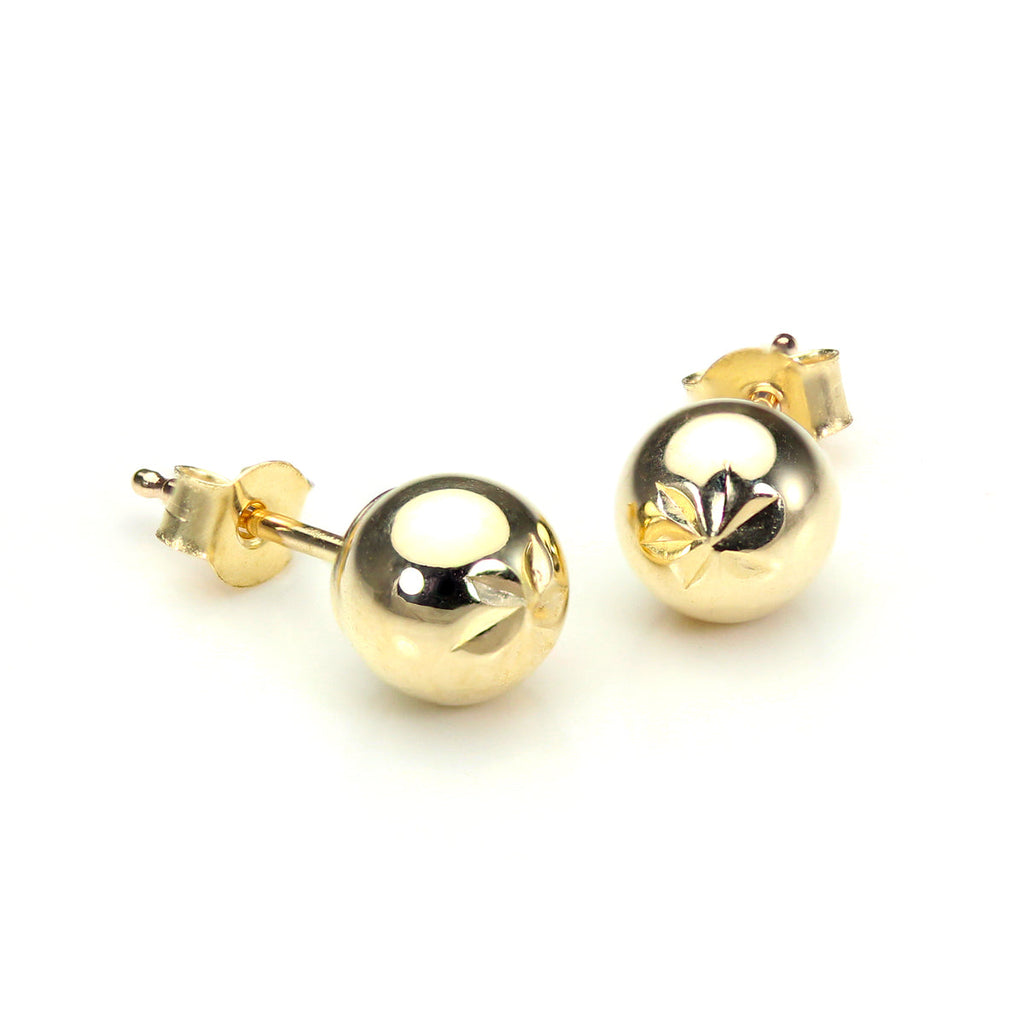 9ct Yellow Gold Diamond Cut Ball Stud Earrings