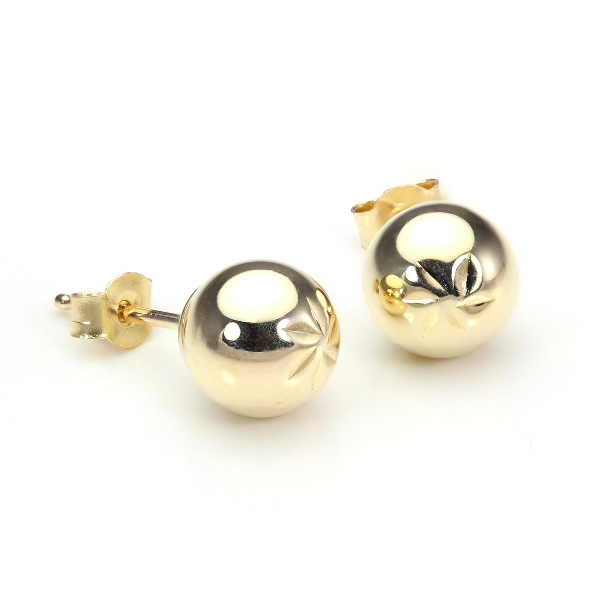 9ct Yellow Gold Diamond Cut Ball Stud Earrings