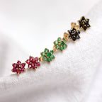 9ct Yellow Gold Gemstone & CZ Flower Petal Stud Earrings