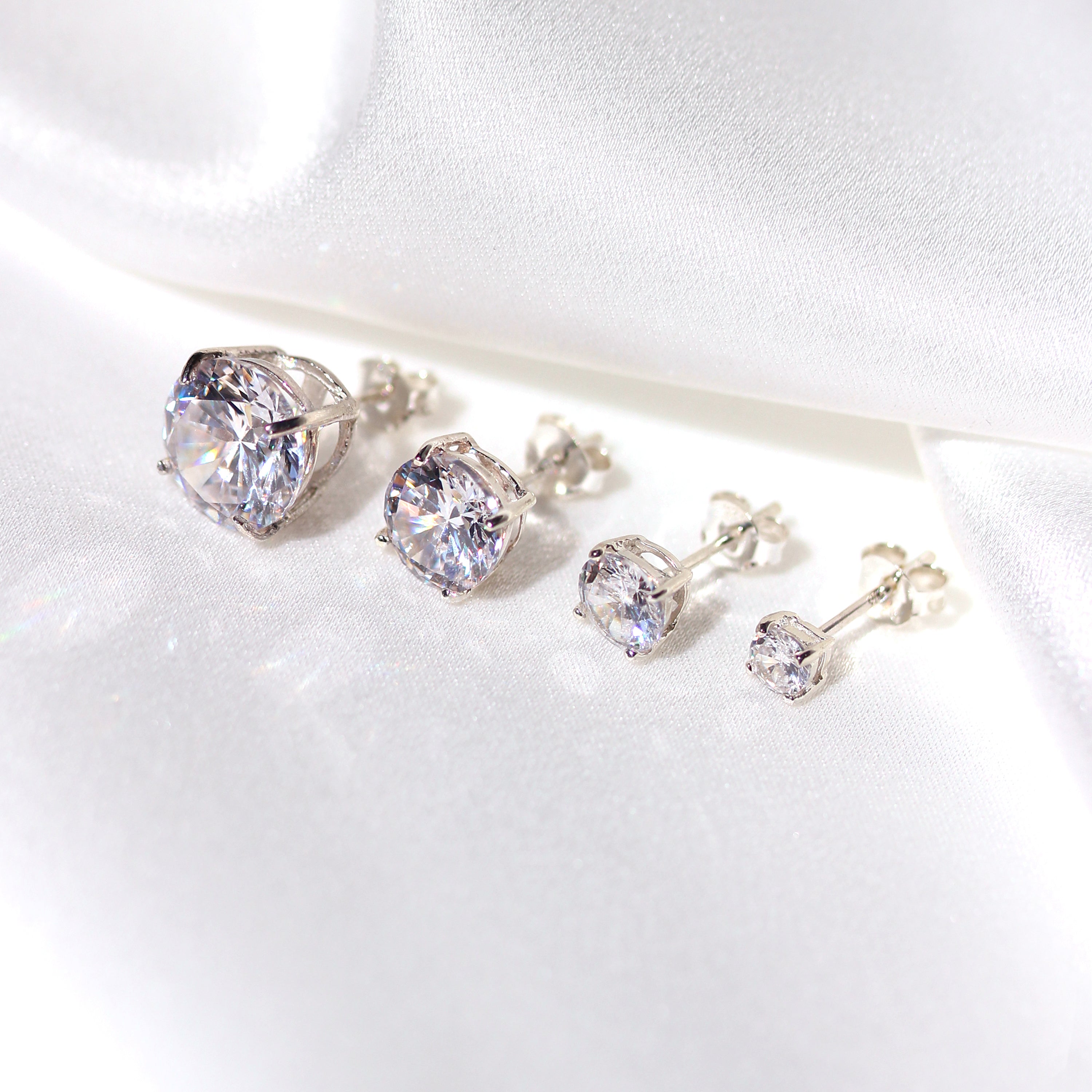 Sterling Silver Round CZ Crystal Mens Single Ear Stud - 4 -10mm