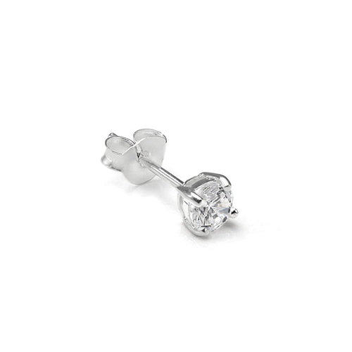 Sterling Silver Round CZ Crystal Mens Single Ear Stud - 4 -10mm