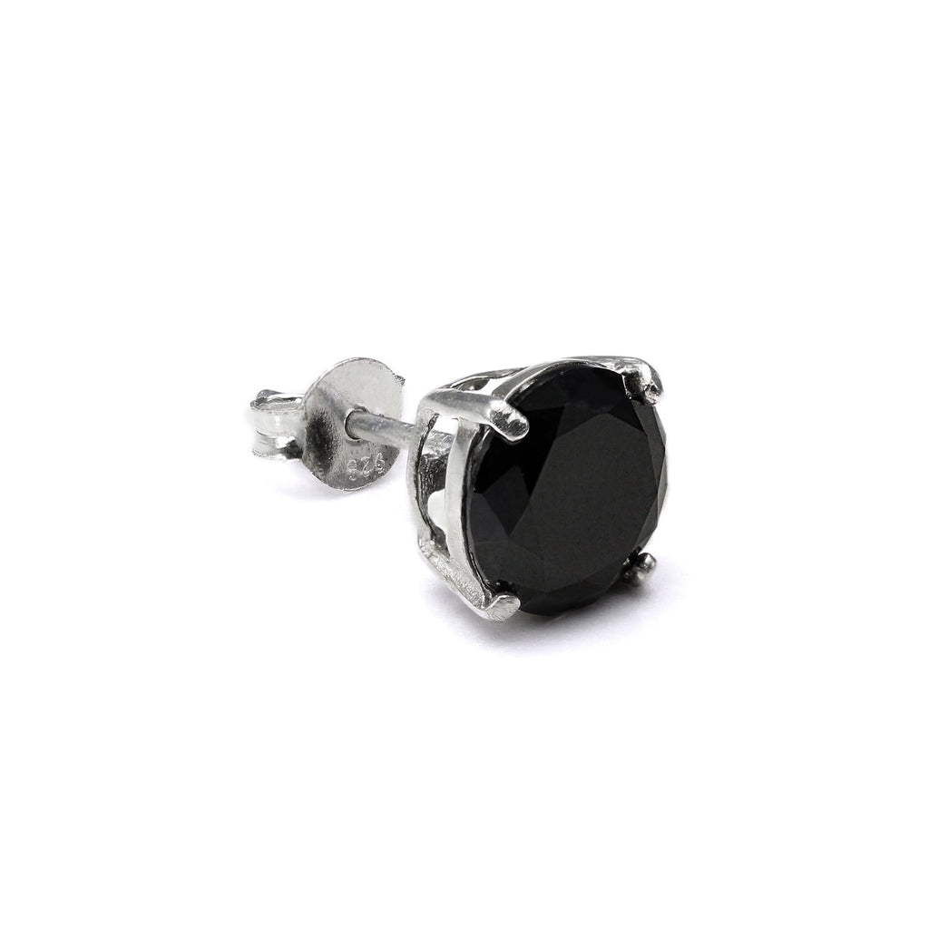 Sterling Silver Round CZ Crystal Mens Single Ear Stud - 4 -10mm