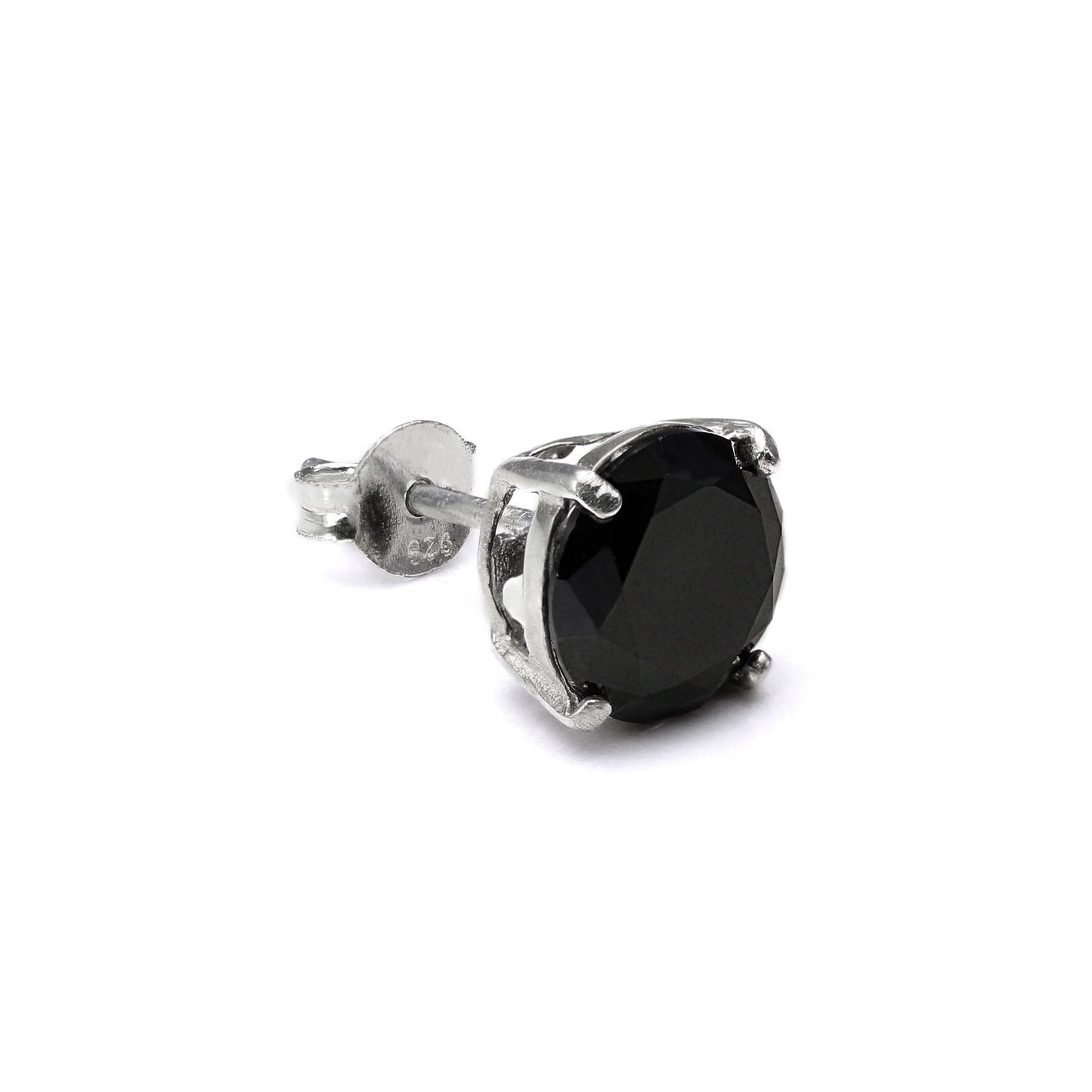 Sterling Silver Round CZ Crystal Mens Single Ear Stud - 4 -10mm