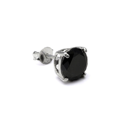 Sterling Silver Round CZ Crystal Mens Single Ear Stud - 4 -10mm